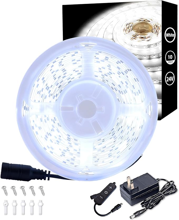 Aalnfe 10Ft Rope Light Indoor Tape Lights LED Strip Lights for Vanity Mirror Bedroom with Dimmer Control for Kitchen, Cabinet, Shelf, Super Bright Flexible Cuttable Under Cabinet Lighting Counter