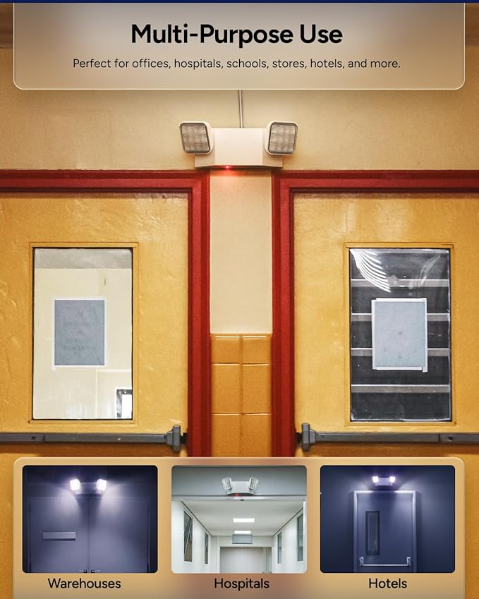 Sunco LED Emergency Lights, Commercial Lighting for Business, Power Outages, Offices, with Backup Battery (90 Minutes), Wall Mount, Hard Wired, 120-277V, Fire Resistant (94V-0) UL.