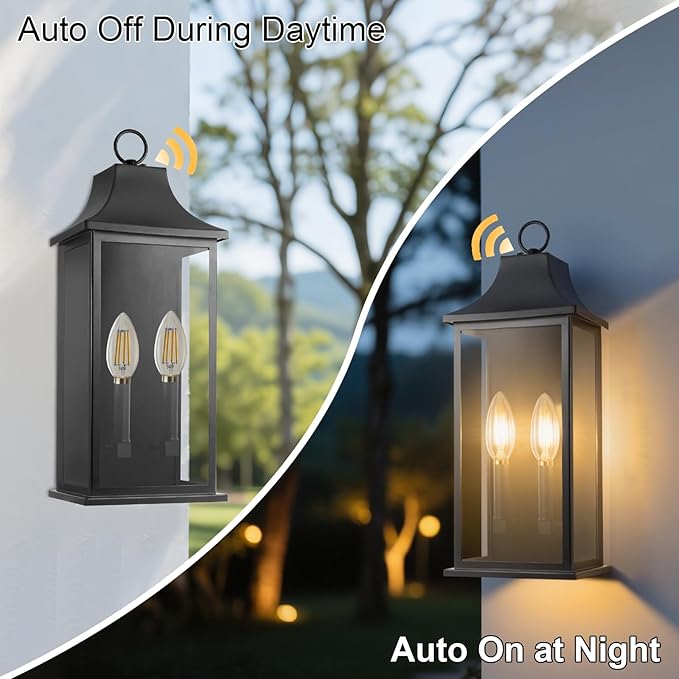 Dusk to Dawn Outdoor Lighting, Black Exterior Lighting Fixtures, 20.6’’ Outdoor Wall Sconce, IP65 Waterproof, Weather-Resistant, Outside Lights for House, Porch, Garage – E12 Bulbs Not Included