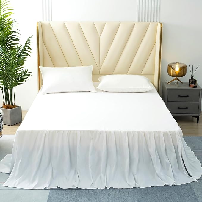 White Bed Skirt Queen Size Ruffled Bed Skirt with Split Corners, Queen Bed Skirt 22 Inch Drop, TSUTOMI Queen Size Bed Skirt White for Ruffled Bed Skirt with Split Corners, Bed Skirt Queen Size