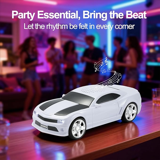 WSTER Classic Sports Car Model Bluetooth Speaker, Portable Wireless Outdoor Speaker with HD Sound, TWS Pairing, Truck Bluetooth Speaker, Parties & Home Audio (White)