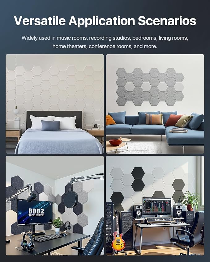 Soundsbay Acoustic Panels, 18 Pack Hexagon Soundproof Wall Panels High Density Sound Absorbing Panel, Sound Proof Foam Panels for Walls, Office, Reccording Studio, Ceiling 12" X 10" X 0.4", Dark Gray