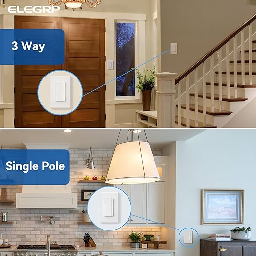 ELEGRP Dimmer Switch, Digital Dimmer Light Switch for LED Lights 150W, INC/HAL 450W, 3 Way LED Dimmer Switch, Needs Neutral Wire, Wall Plate Included, UL Listed, 6 Pack, Matte White