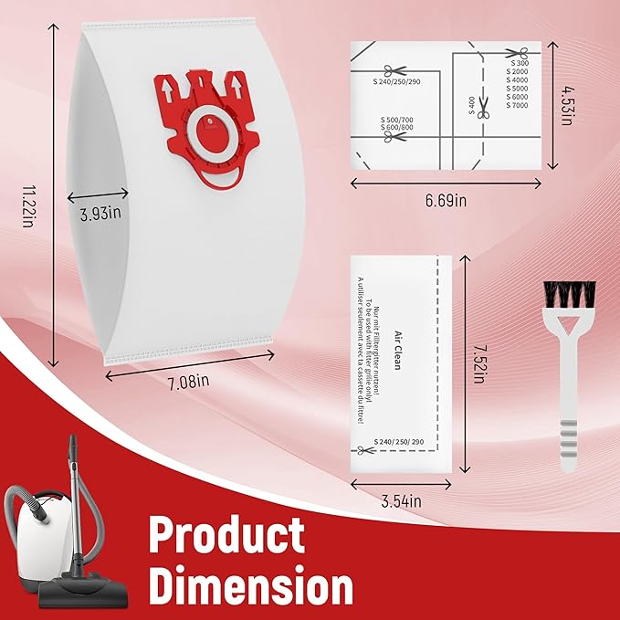 3D Airclean Dust Bags Replacement for Miele FJM Vacuum Compact C2 Compact C1 Complete C1 S241 S290 S300i S500 S700 S4 S6 Series (Pack of 15) with 3 Motor Protection Filters 3 Air.Clean Filters