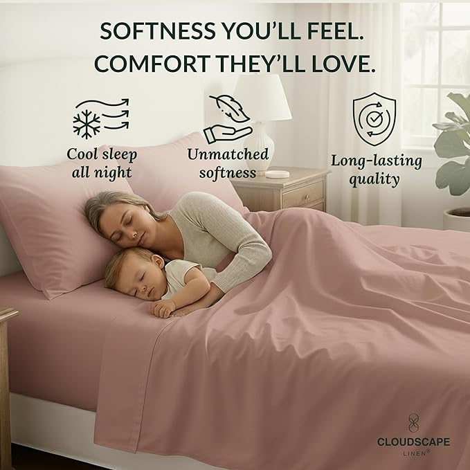 Cloud Scape Linen 100% Egyptian Cotton King Sheets Set – 400 Thread Count, 4-Piece Soft Hotel Quality Bedding Set,Deep Pockets up to 16”, Sepia Rose