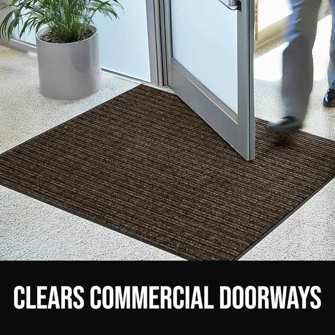 GORILLA GRIP Waterproof Traffic Guard Door Mat, 2 Pack Heavy Duty Entryway Mats, Strong Rubber Back Commercial Utility Rugs for Office Hallway, Garage Floor and Home, Low Profile Carpet, 29x17, Brown