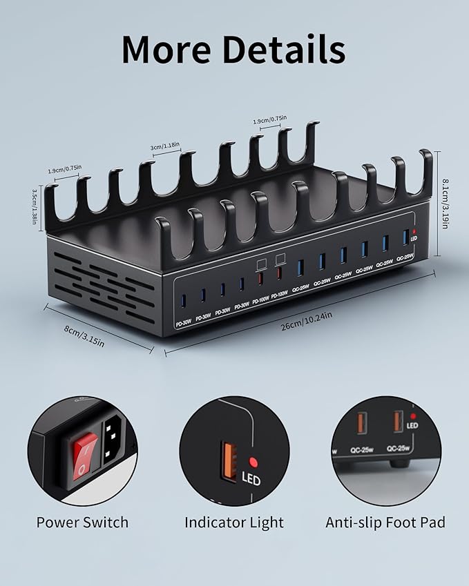 470W Charging Station for Multiple Devices, 12-Port USB C Charging Station with Double 100W PD PPS Port, Multi Device Fast Charger Dock for MacBook Pro Laptop, iPhone, iPad, Tablet, Android Cell Phone