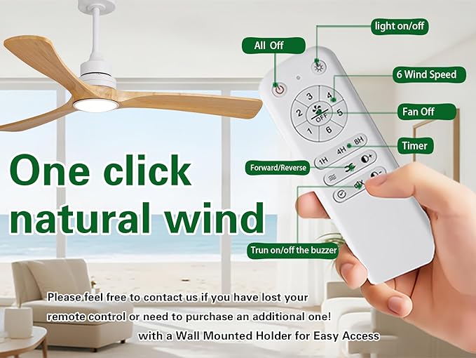 Gaizw 52 Inch Ceiling Fans with Lights and Remote Control, Modern Wooden Ceiling Fan, 2 Downrods 3 Blades Ceiling Fan with Light, 6 Speeds Reversible Quiet DC Motor Indoor Outdoor Fans