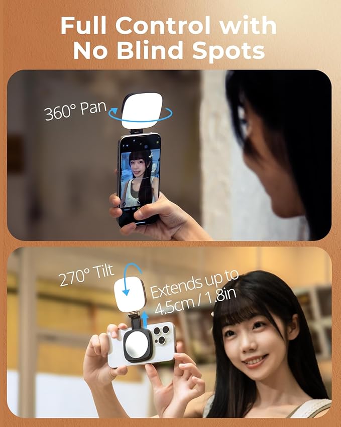 SmallRig Magnetic Selfie Light for iPhone, Phone Light with a Mirror, Instant Attachment for MagSafe, for Selfies, Video Conference, Vibe P48 White