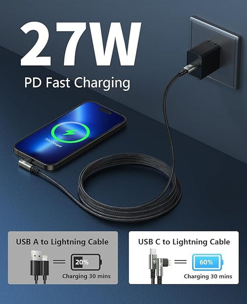 90 Degree iPhone Charger 6FT [Apple MFi Certified] 3Pack USB C to Lightning Cable Fast Charging Cord 6Feet Nylon Braided USB Type C to Lightning Cable for iPhone 14/13/12/11/Pro/Max/Plus/8/7/6/5S/iPad