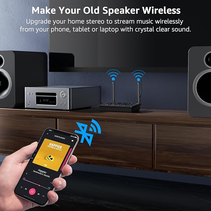 1Mii B03S Bluetooth 5.3 Transmitter Receiver for TV Home Stereo, Wireless Audio Adapters with Audiophile DAC, aptX Adaptive/LL/HD, Dual Link, Optical RCA AUX 3.5mm Inputs/Outputs