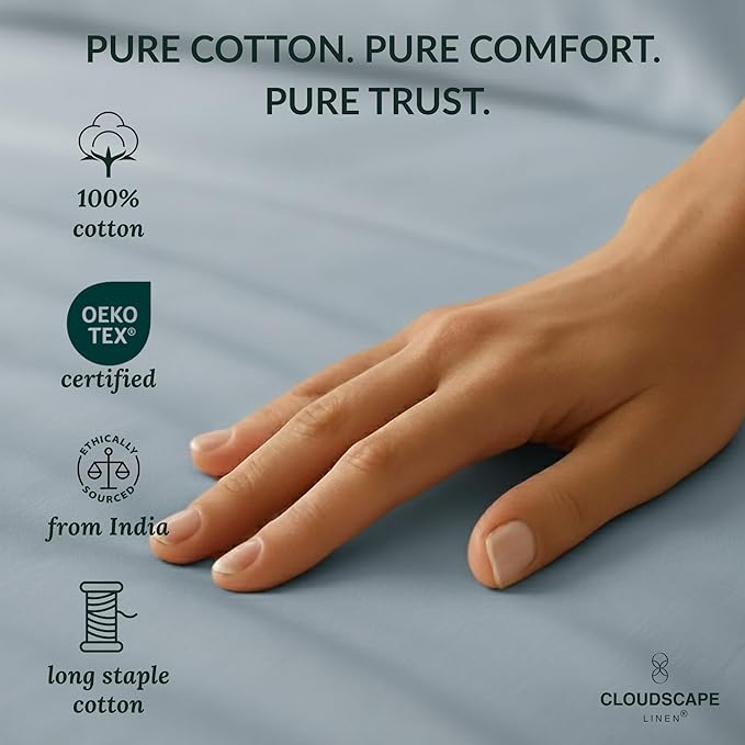 Cloud Scape Linen 100% Egyptian Cotton Sheets Twin Size, 3 Pieces Luxury Bedding Set, 400 Thread Count,Hotel Quality, Silky Soft, Breathable and Durable, Deep Pockets up to 15, French Blue