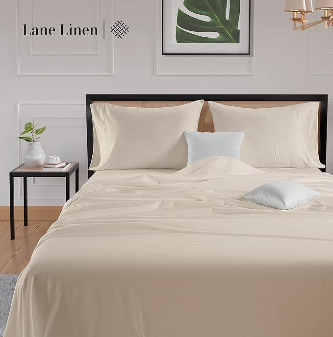 LANE LINEN Bed Sheets Queen Size – Premium 600 Thread Count Long-Staple 100% Cotton Sheets Queen Size Set, Hotel Luxury Soft & Cool Sateen Finish, Fully Elasticized 15" Deep Pocket – Ivory