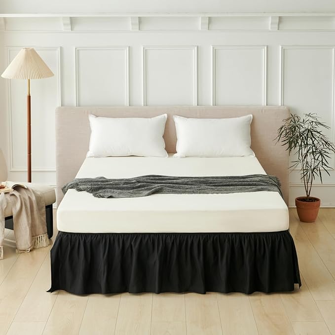 Bed Skirt Queen Size Ruffled Bed Skirt with Split Corners, Queen Bed Skirts 14 Inch Drop with Platform, Black, 14'' Queen