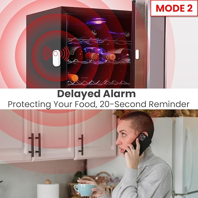 Freezer Door Alarm with Delay When Left Open, Door Chime Window Open Alarm Close Doors Reminder Loud 120 dB for Home, Store, Office, School