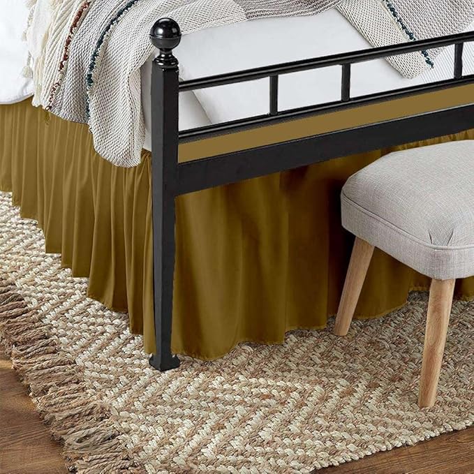 Taupe Solid Ruffled Bed Skirt Cal-King-30 Inch Drop Split Corner, Microfiber Bedskirt with Platform Three Sided Coverage