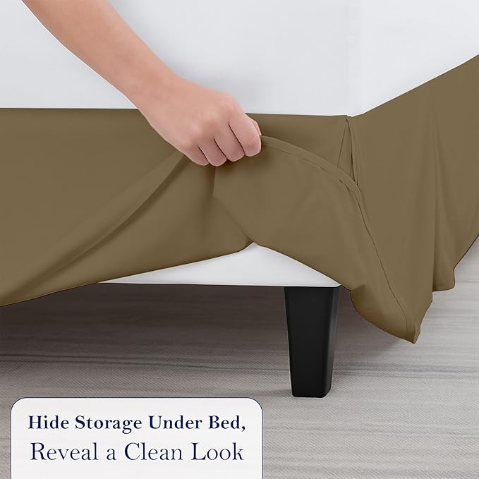 Queen Bed Skirt, Luxury 15 Inch Drop Taupe Pleated Bed Skirt, Double Brushed Microfiber, Box Pleat Design, Wrinkle & Fade Resistant, Easy Fit Tailored Bedskirt for Queen Size Beds