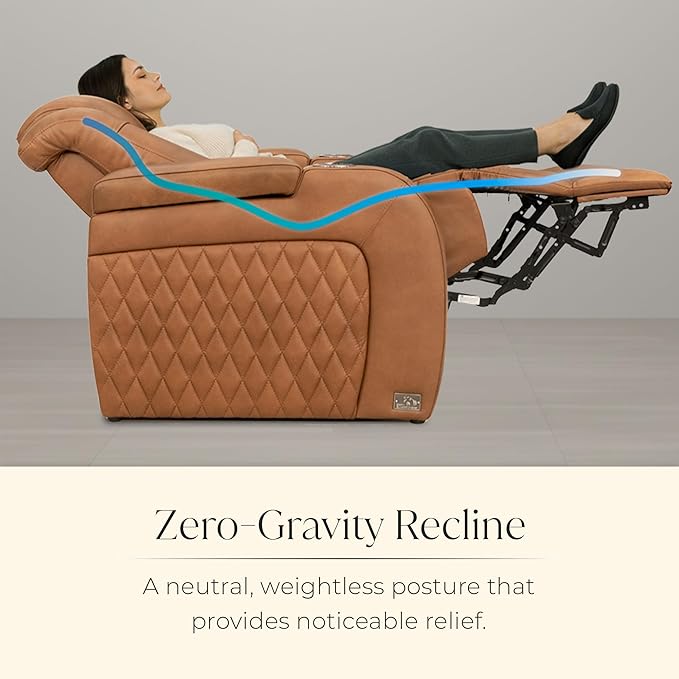 Seatcraft Diamante Zero-Gravity CoolZero Italian Leather Home Theater Seating, Power Headrest, Power Recline, Row of 2 Loveseat, Tawny