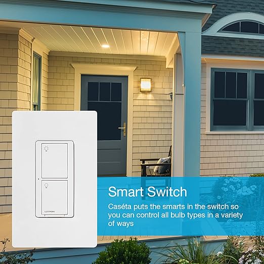 Lutron Caseta Original Smart Light Switch (Lutron Smart Hub Required), for Home, LED Lights, and Fans, 6 Amp, Single-Pole/3-Way, Neutral Required, PD-6ANS-IV, Ivory