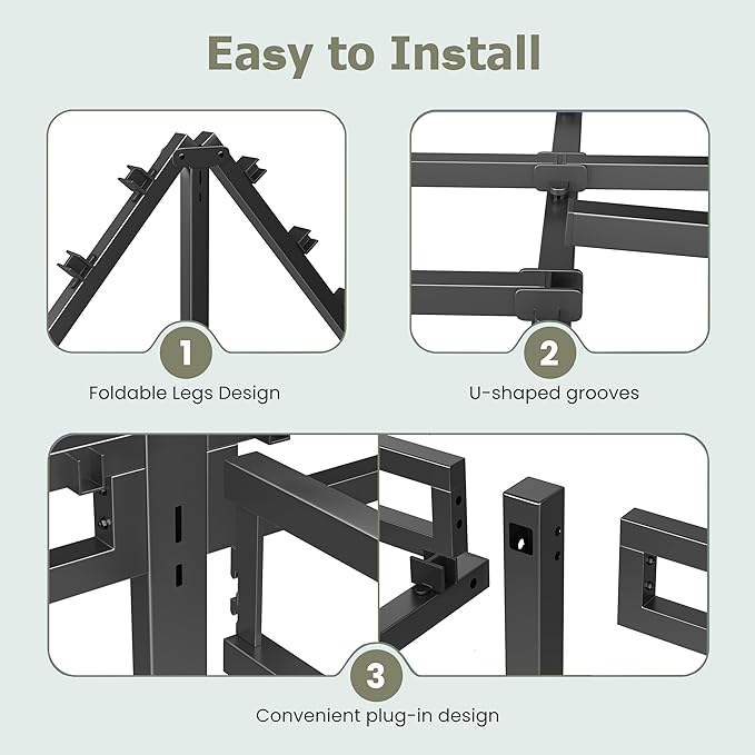 NKZ Queen Size Bed Frame 14 Inch, Metal Bed Frame & Box Spring 2 in 1 Platform with Round Corner Legs, 4000lbs Weight Capacity Reinforced Metal Frame, Headboard Hole, Noise-Free, Easy Assembly