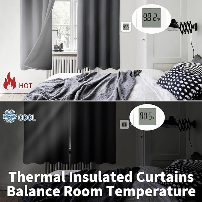 BGment Thermal Insulated 100% Blackout Curtains for Bedroom with Black Liner, Double Layer Full Room Darkening Noise Reducing Grommet Curtain (38 x 63 Inch, Dark Grey, 2 Panels)