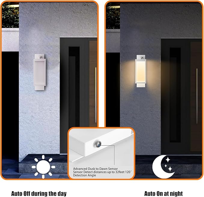 Modern Outdoor Light Fixtures Dusk to Dawn Outdoor Lighting,15" Exterior Wall Sconce, Porch Light, Black Garage Lights Wall Lamp, Waterproof Outdoor Lights for House, Garden, Front Door，White