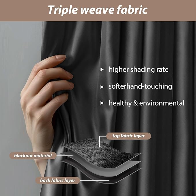 Room Divider Curtains with Ceiling Curtain Track Set Window Curtain for Bedroom,Living Room Total Blackout Thermal Insulated Privacy Ceiling Track Curtain W 12 × H 6 FT Black drape&Black track