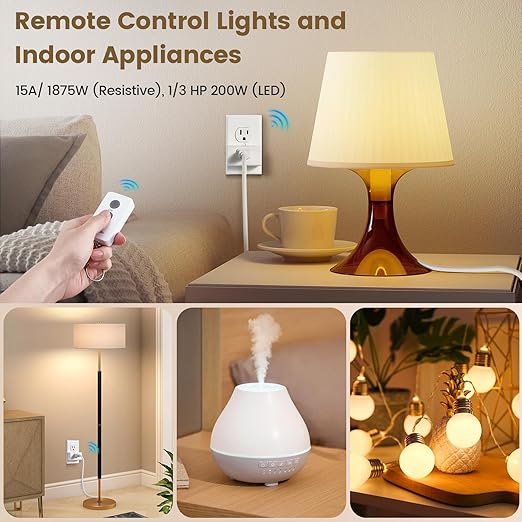 SURAIELEC Remote Control Outlet, Wireless Light Switch - Keychain Remote, 15 AMP, 100FT Range, No Interference, Remote Light Switch Kit for Lamp, Fan, Christmas Tree Light, Household Appliance