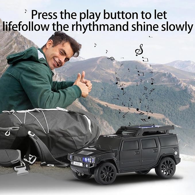 WSTER WS-696 Solar Bluetooth Replica Speaker – Portable Modern Off-Road Car Design with HD Sound, TWS, LED Party Light, USB/TF Playback, FM, Built-in Microphone, Surprise Gift(Black)
