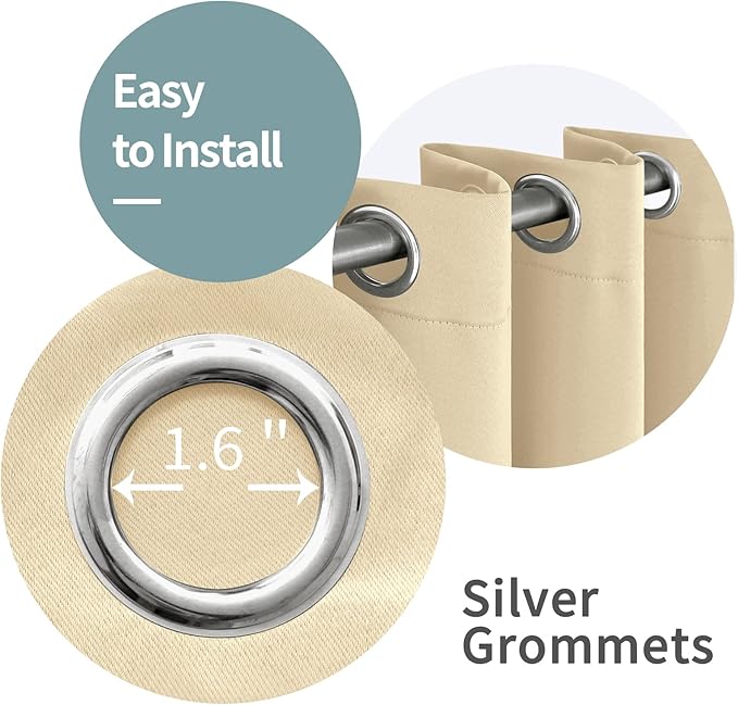 BGment Short 100% Blackout Curtains for Bedroom, Thermal Insulated Energy Efficiency Noise Reducing Grommet Curtains 45 Inch Length with Liner for Small Window 2 Panels Each 52 Inch Wide, Natural