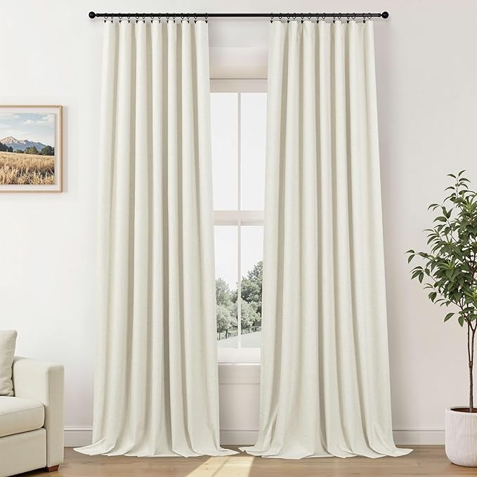 Pitalk Cream Blackout Curtains and Drapes 48 Inch Long Faux Linen Privacy RV Draperies for Small Windows Thermal Insulated Light Blocking Curtain for Kitchen Cafe Basement 52x48 Length Back Tab Pocket