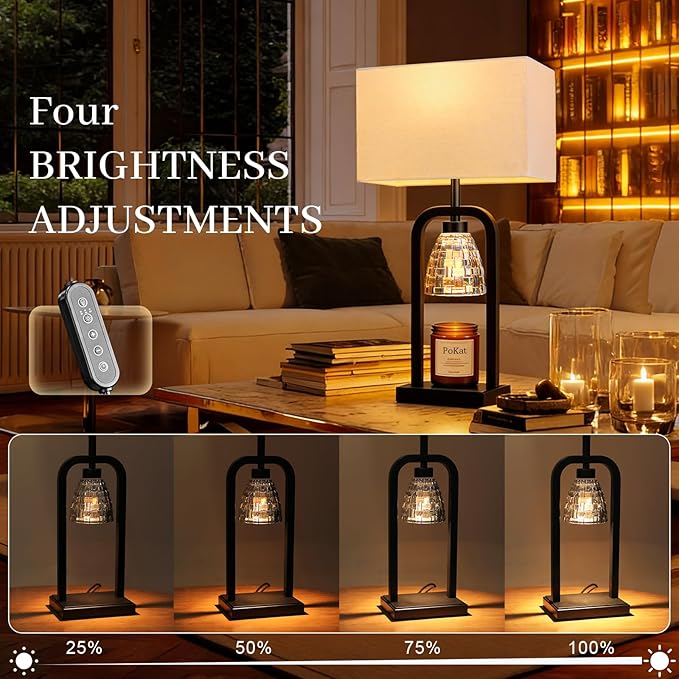 PoKat Table Lamps with Candle Warmer for Bedroom, Farmhouse Bedside Lamps Set of 2 for Night Stands, 21.5'' Bedroom Lamps Decor for Living Room, Bathroom, Dinning, Bulbs Included, Matte Black