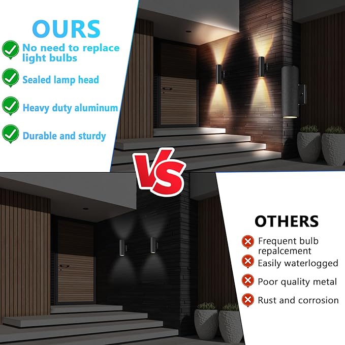 RIDALUX Dusk to Dawn Outdoor Wall Lights: 2 Pack Sensor Waterproof Cylinder Up Down Lights - Aluminum Modern Outdoor Wall Sconce for Porch Patio