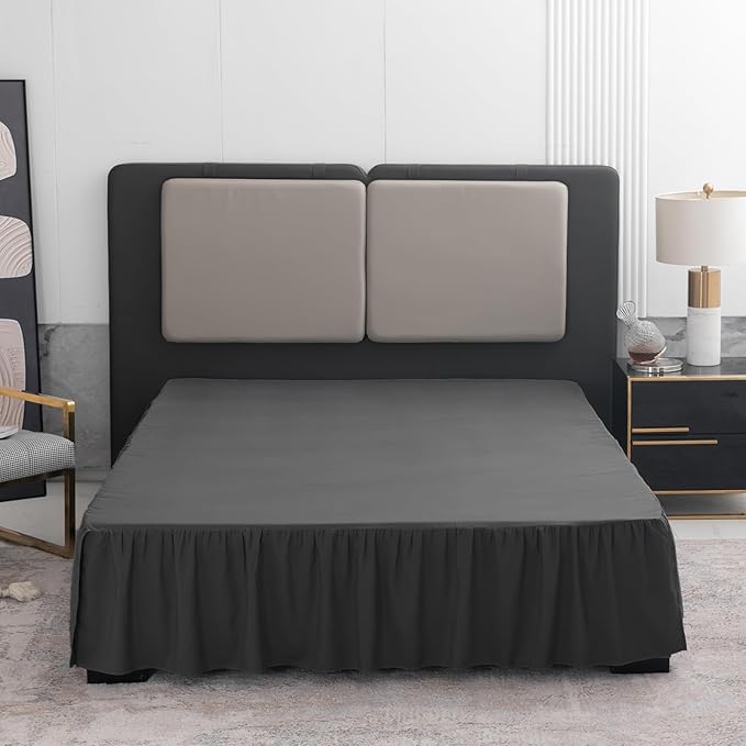 TSUTOMI Black Bed Skirt King Size Ruffled Bed Skirt with Split Corners, King Bed Skirt 12 Inch Drop, King Size Bed Skirt Black for Ruffled Bed Skirt with Split Corners, Bed Skirt King Size