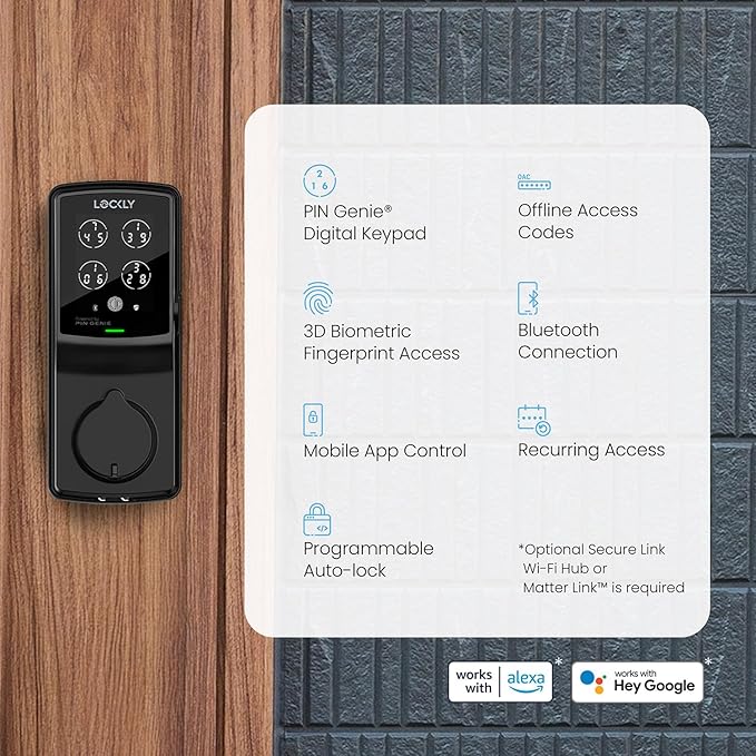 Lockly Secure Plus, Keyless Entry Door Lock, Smart Locks for Front Door, Smart Lock Deadbolt, PIN Genie® Keypad, 3D Biometric Fingerprint Sensor, Auto Lock Smart Door Lock