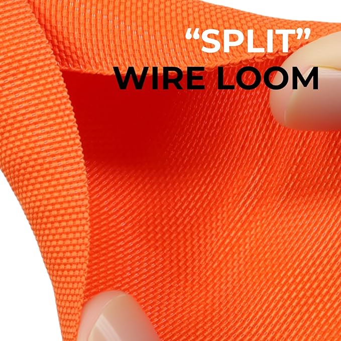 Holed 1/2 inch Split Braided Cable Management Sleeve for USB Cable Power Cord Audio Video Cable, High-Temperature Automotive Harness Wire Loom Cord Protector from Cat Dog Chewing (Orange, 10FT)
