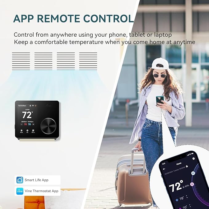 ST300 WiFi Thermostat, Compatible with Alexa and Google, App Control, 3.5” Touch Screen, Knob, Easy Install, Universal Compatibility, 7 Day Scheduling, Night Light, Zoning Compatible