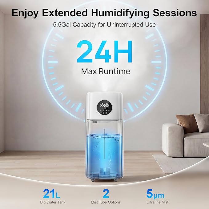 21L/5.5Gal Humidifiers for Bedroom,Humidifier Large Room with 2000ml/h High Output,Top Fill,24H Runtime, Cover up to 3000ft²,Remote Control Whole House Cool Mist Humidifier for Home,Office,Plants