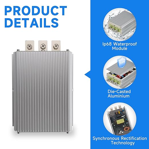 HUGEBO 60A 720W Voltage Converter Reducer 48V/36V to 12V,Converter Voltage Regulator,Waterproof Power Transformer for Golf Cart & Truck