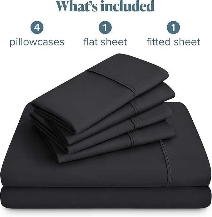 Bare Home Hotel Luxury Full Sheet Set, Extra Soft - 6 Piece Set - Deep Pockets - Easy Fit - Cooling & Breathable - Wrinkle, Fade, Stain Resistant - Includes 4 Pillowcases (Full, Black)
