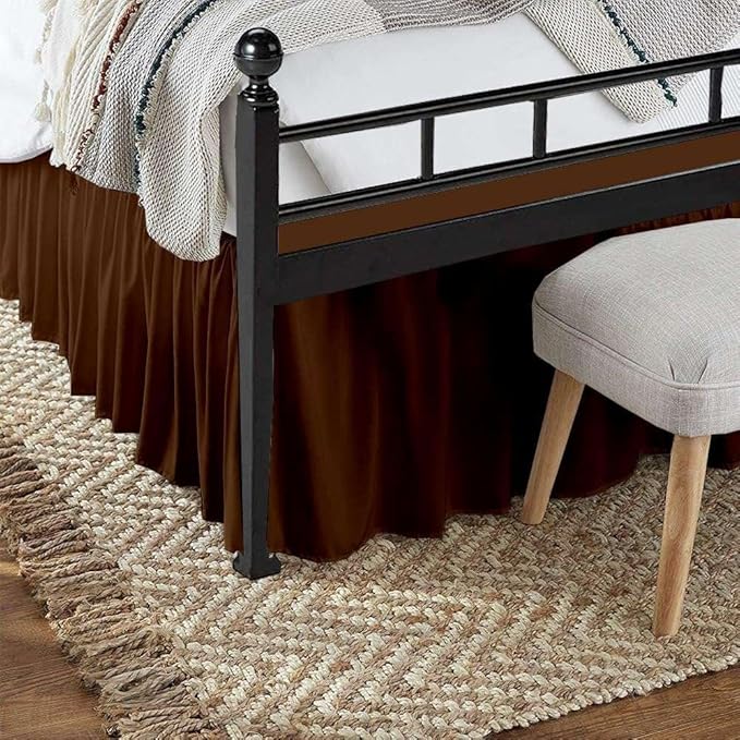 Chocolate Solid Ruffled Bed Skirt King-18 Inch Drop Split Corner, Microfiber Bedskirt with Platform Three Sided Coverage