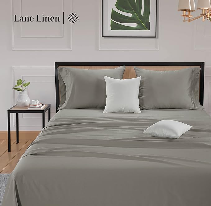 LANE LINEN 600 Thread Count Twin XL Bed Sheets Set - 100% Mercerized Cotton Twin XL Sheets, Soft & Comfy Sateen Weave for Silky Touch, Machine wash Luxury Hotel Style Thick Twin XL Sheet - Silver