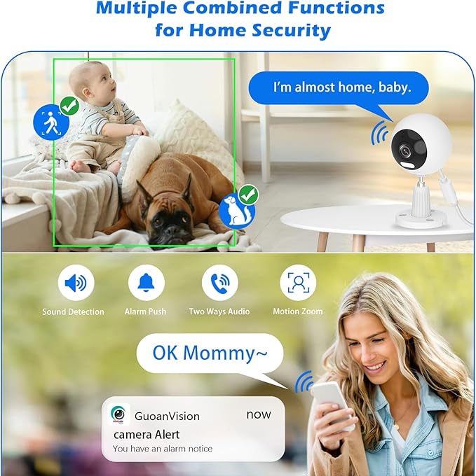 GUOANVISION 5G Cameras for Home Security,3MP Outdoor Indoor Security Camera for Baby/Elder/Dog/Pet/Nanny, WiFi Baby Monitor, 3 Alarm Modes, 3 Night Vision, IP66 Waterproof, 24/7 SD Recording/Cloud