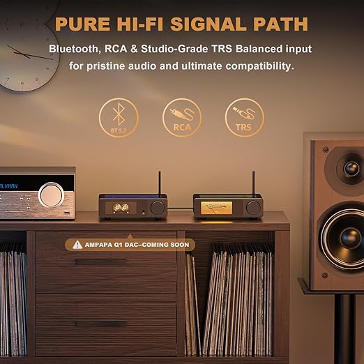 Ampapa 2 Channel Bluetooth Amp: HiFi 300W x2 Stereo Amplifier with BT 5.2 | HPF | Digital VU Meter | SUB Pre-Out | TRS Balanced Input | Tone Control & Remote for Home Theater Bookshelf Speakers (D1)