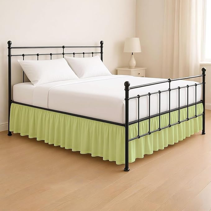 KRISHNA Ruffled Bed Skirt with Split Corners King, 100% Microfiber Hotel Quality, 21 Inch Drop Dust Ruffle Gathered Bedskirt with Platform, 78" x 80", Sage