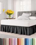 Wrap Around Dust Ruffle Bed Skirt - Black - for Full Size Beds with 21 Inch Drop - Easy Fit Elastic Strap - Adjustable Pleated Bedskirt w/Brushed Fabric - Wrinkle Free - for Women, Men, Kids & Teens