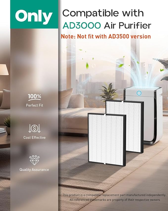 Elnuliros Premium Replacement Filter Compatible with AirDoctor AD3000 Air Cleaner Purifier, Not for AD3500 Version, Include 2 High-Performance Filters, Part # ADF3001, ADF3002