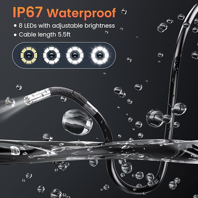Two-Way Articulating Borescope Camera with Light: Borescope Industrial Endoscope Camera - Flexible Waterproof Inspection Bore Scope for Plumbing Automotive Sewer