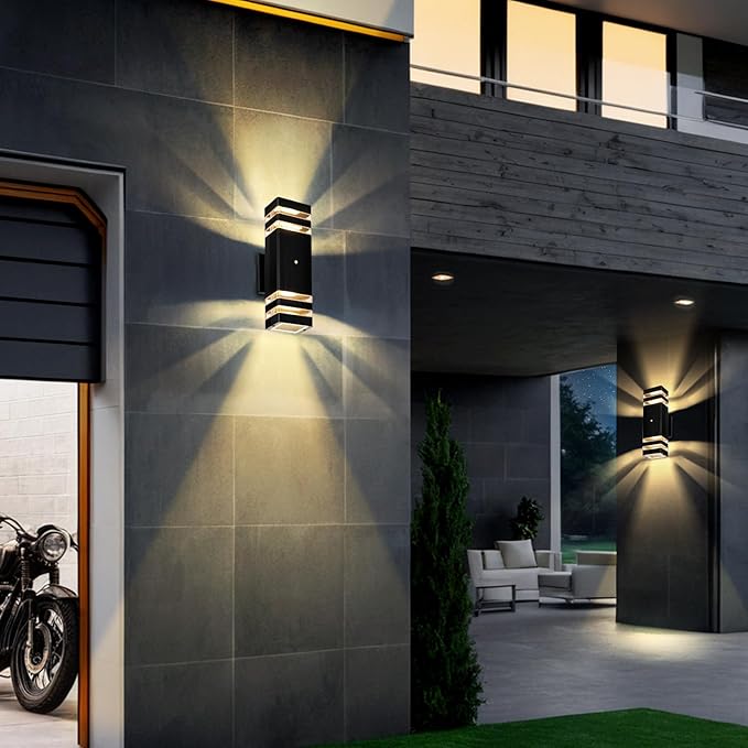 MZLITI Exterior Lighting Fixtures Dusk to Dawn 2 Pack, 3000K Warm White Outdoor Wall Lights, Up and Down Porch Lights, Waterproof Outdoor Lights for House Porch Patio