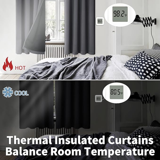 BGment Grey Blackout Curtains 84 Inch Length 2 Panels Set for Bedroom, 100% Room Darkening Thermal Insulated Dark Curtains for Living Room Soundproof Window Curtains, 52 Inch Wide